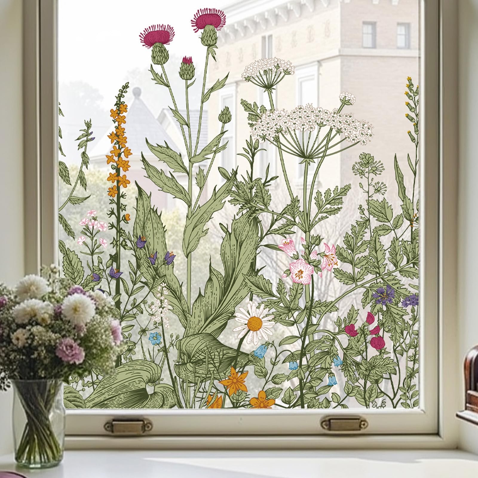 ADD.HERES Window Privacy Film,Colorful 17.5 x 78.7 in, Wildflower Reverie‌