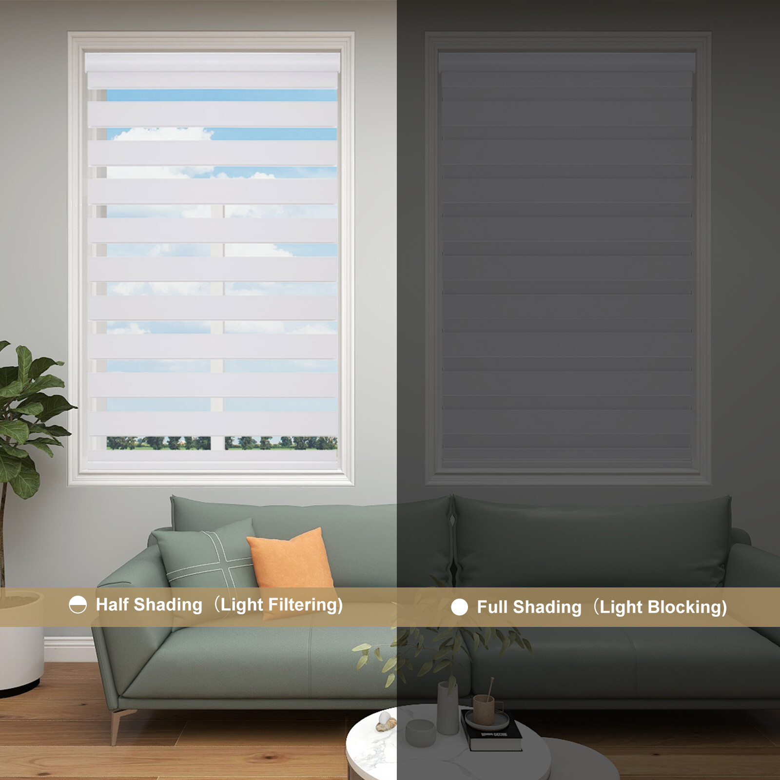 CUSTOM Zebra Dual Roller Blinds Cordless Window Shades Blinds Easy to Install