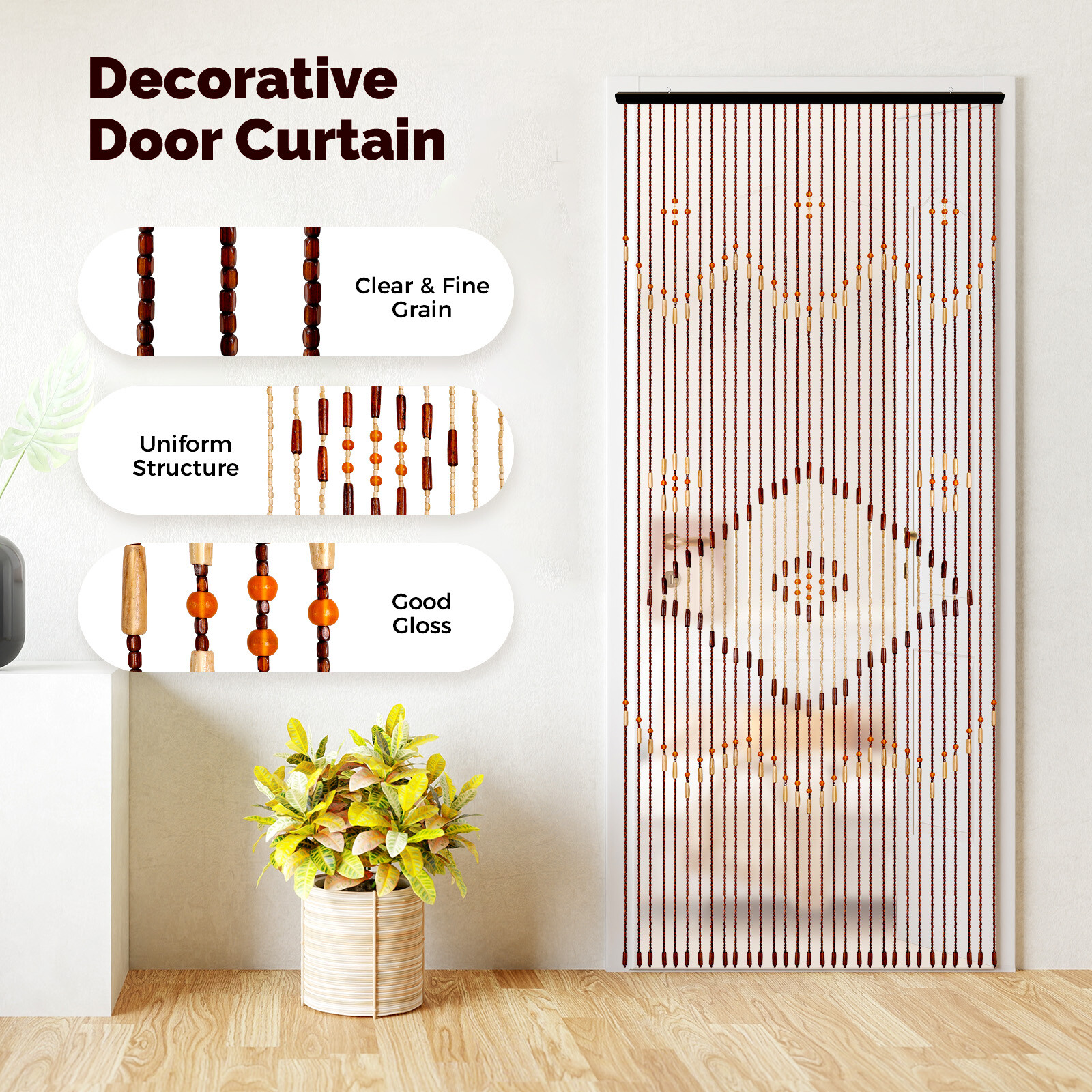 Bead Curtain, String Door Curtains Beaded Wooden Curtain 31 Line For Doorway
