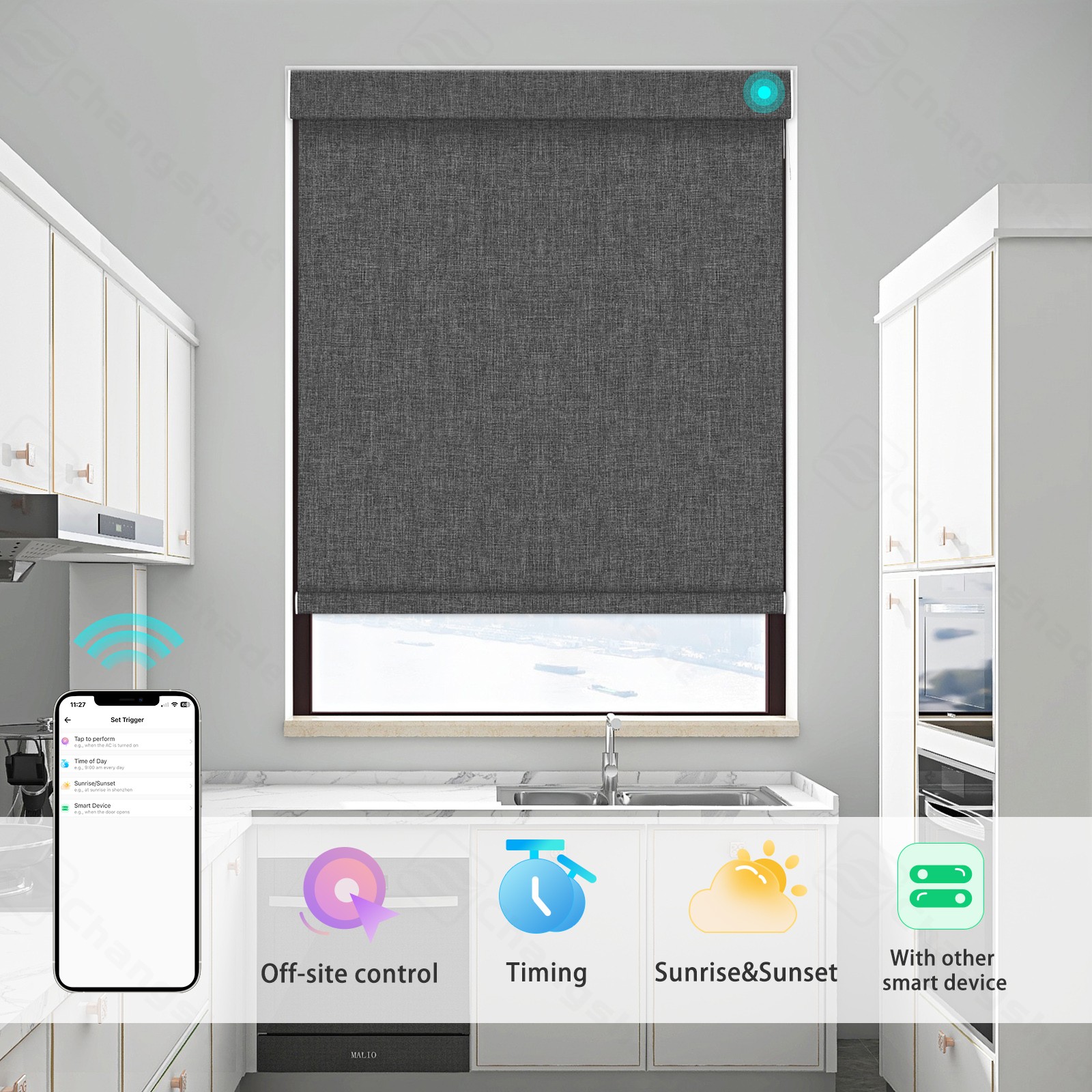 Changshade Smart Blackout Roller Shade with Remote Control Automatic Window Blin