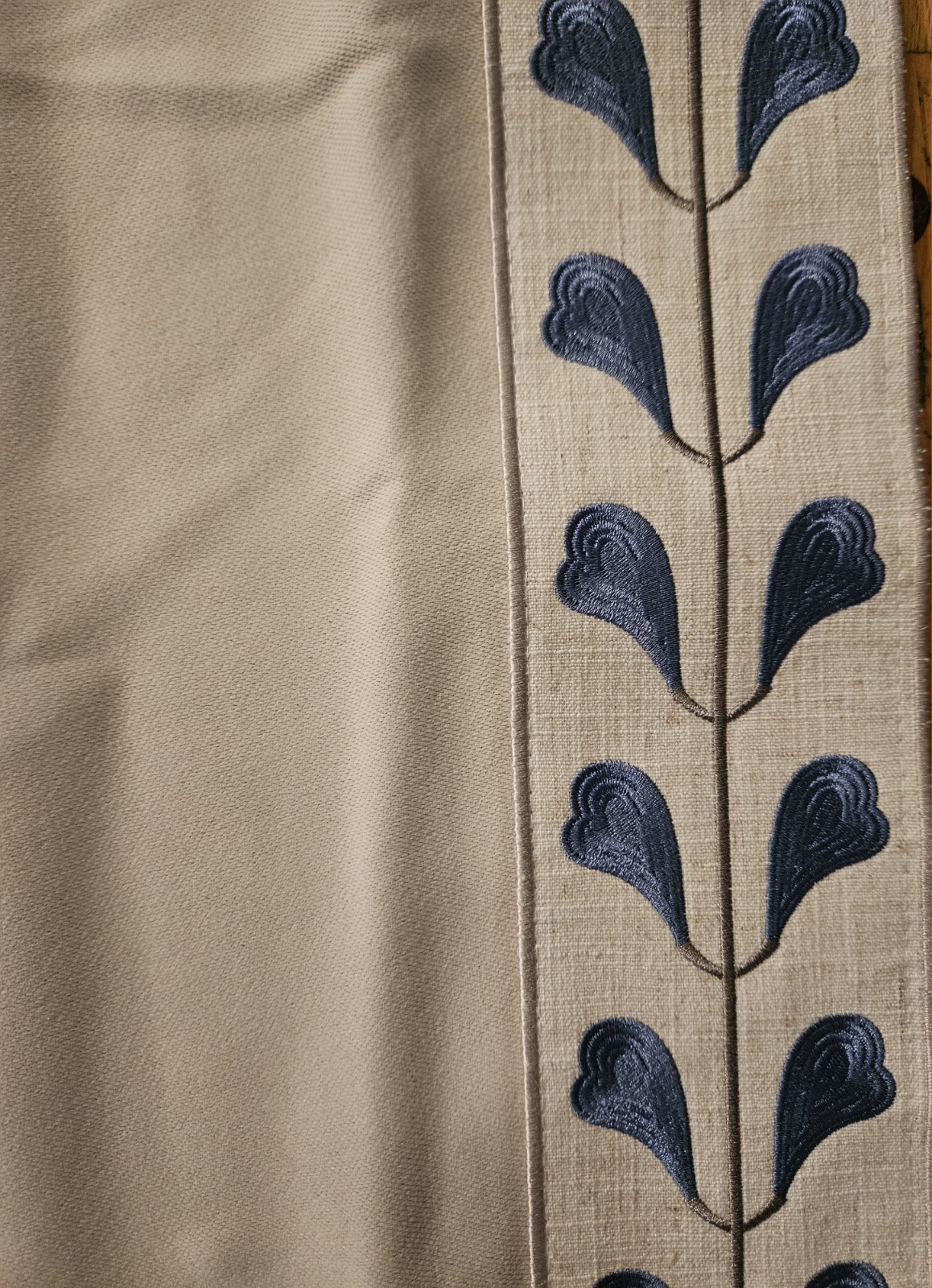 Visionary Homes Cream w/ Blue Floral Embroidery 53.5×107.5 X Long Curtain Panel