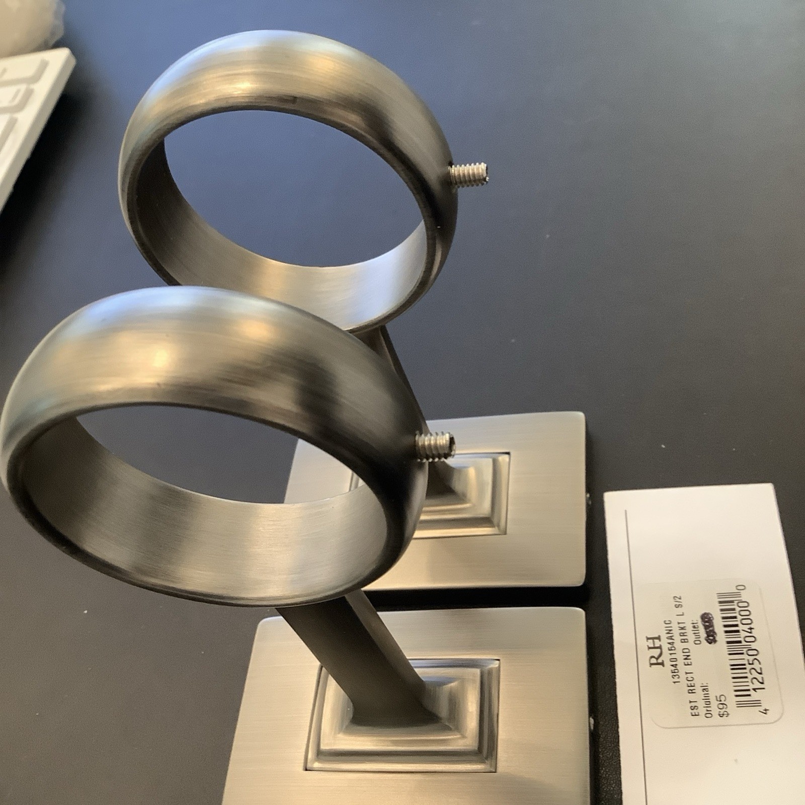 Restoration Hardware Large Rectangle End Brackets Antique Nickel Set Of 2 NEW