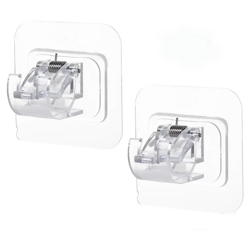8pcs Nail Free Adhesive Holder Adjustable Hooks Curtain Rod Clip Self Brackets