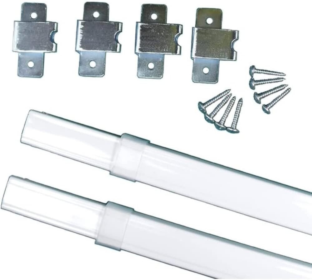 Kirsch Sash Curtain Rod Pair 8″ – 12″ White Rectangular Metal w/ Hardware Hanger