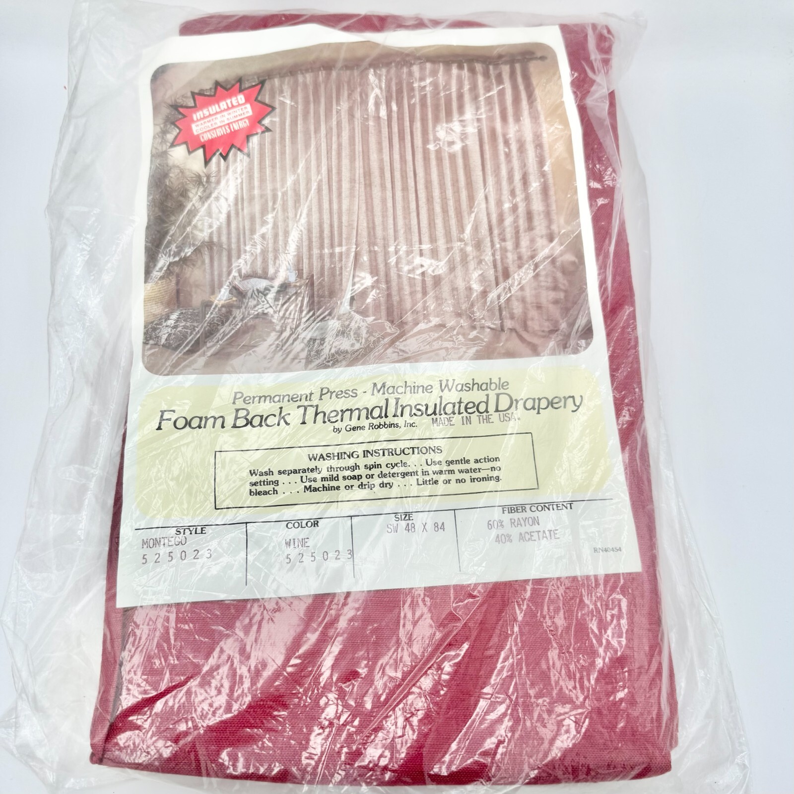 NOS 1970s Thermal Drapery Panel by Gene Robbins – 48×84 Wine Montego – NIP USA