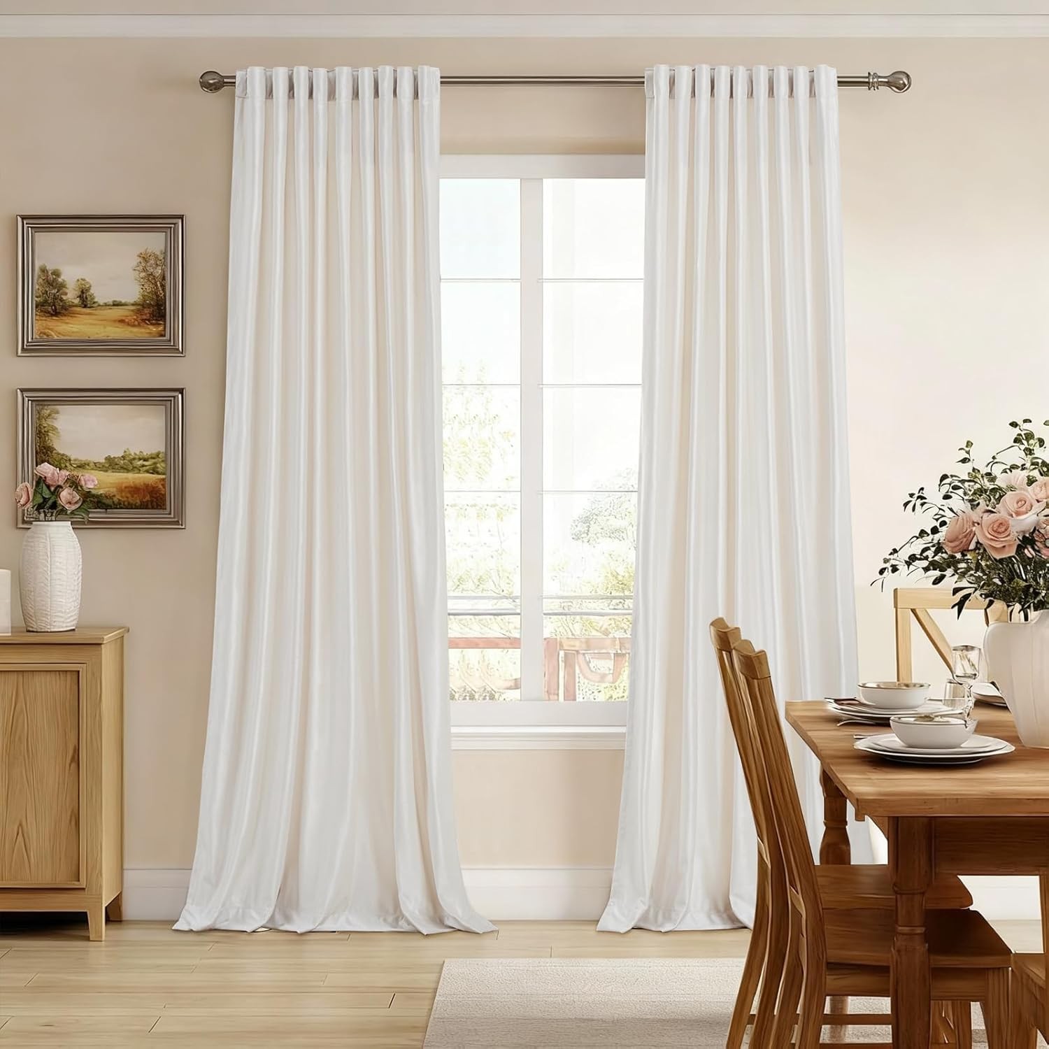 100% Blackout Ivory Off White polyester Velvet Curtains 96 inch Long Living