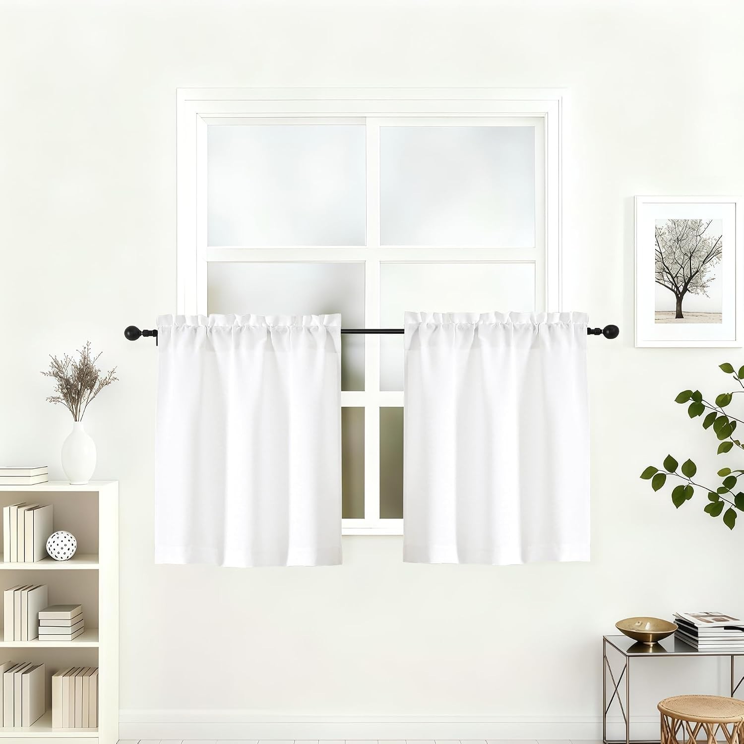Soft Faux Linen Kitchen Curtains 2 Pcs, Light Filtering Tiers for Fresh Spaces