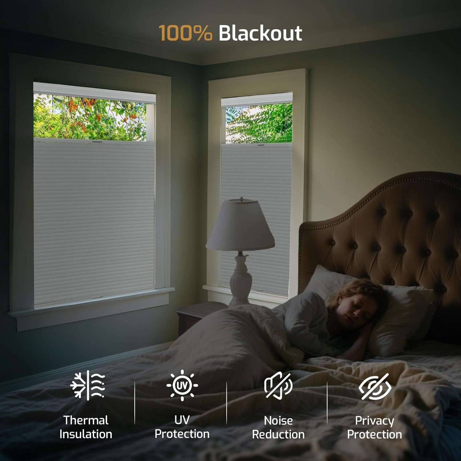 No Drill Top down Bottom up Cellular Shades, 1.5 Inch Large Cell Cordless Blacko