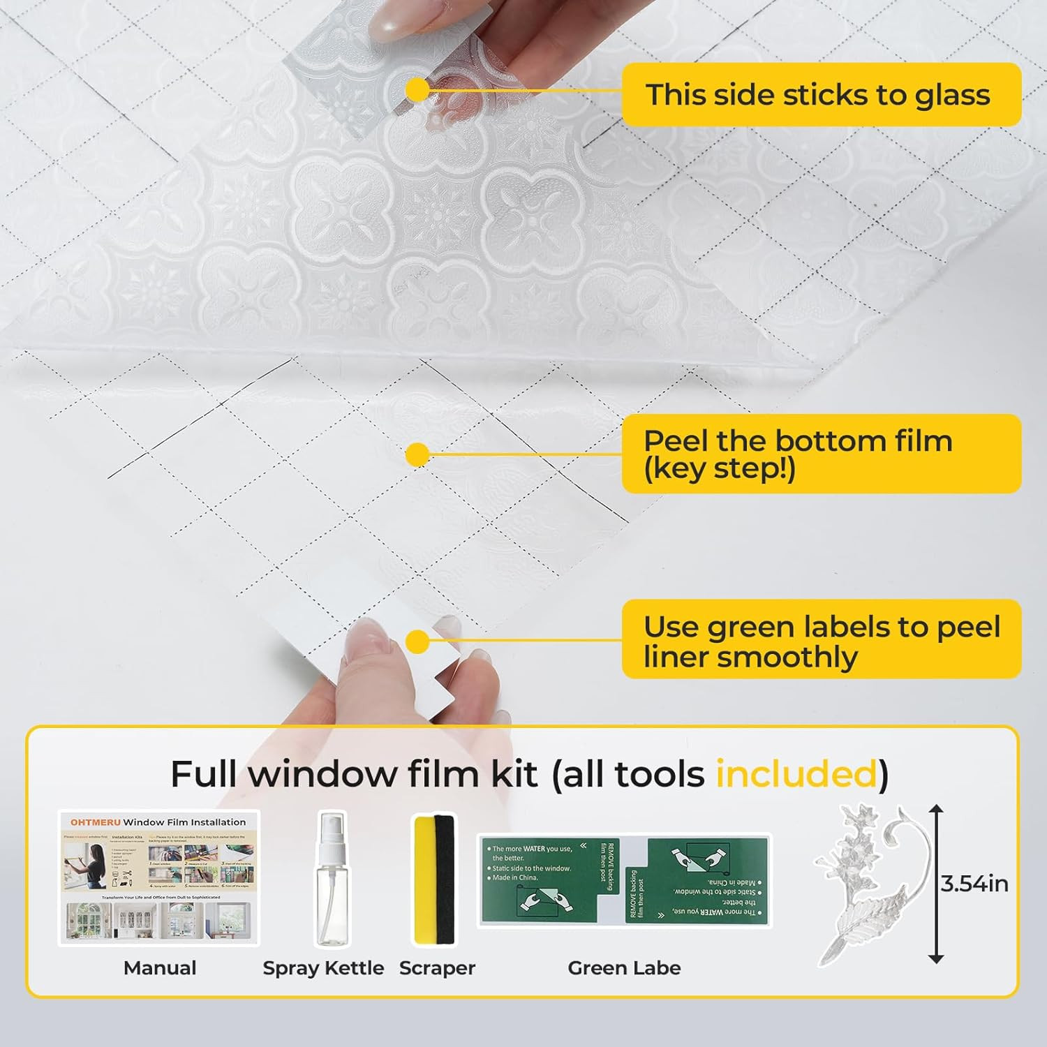 Window Privacy Film Decorative for Front Door, Bathroom Static Cling Stained Gla