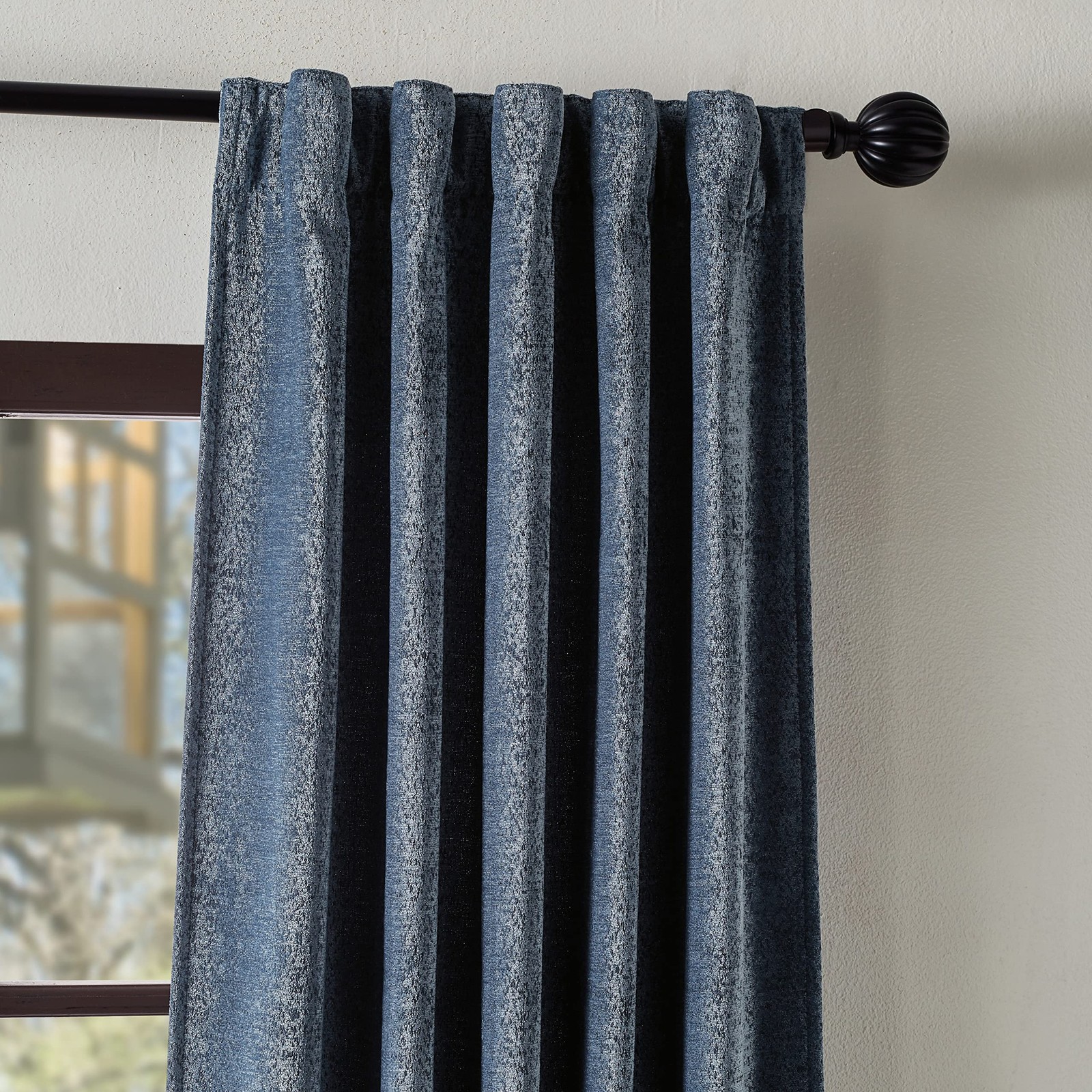 Naples Chenille Solid Back Tab Window Curtain Panel Pair, 84″, Navy