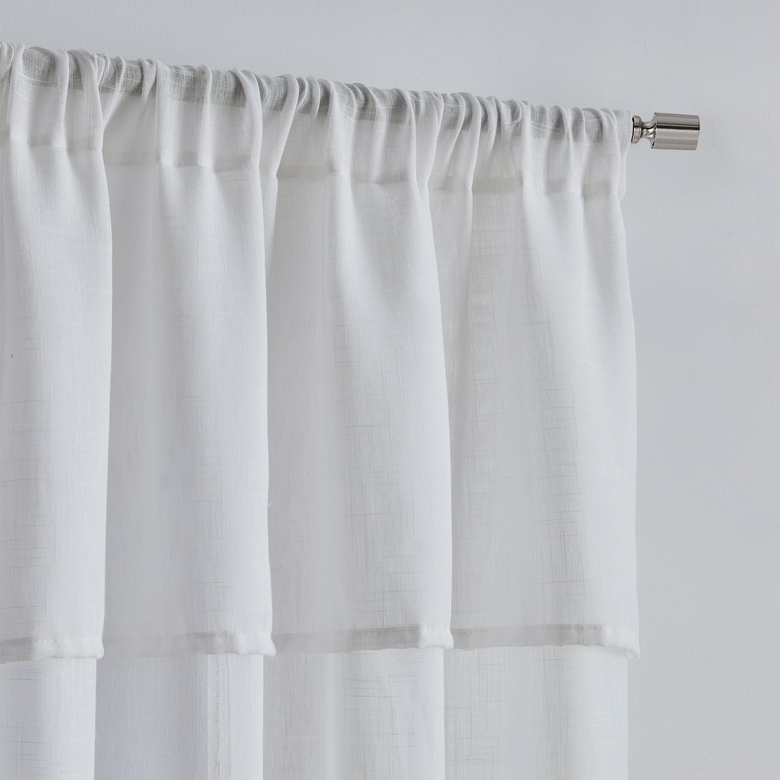Sheer Curtain Panel Pair W/ Attached Valance Set of 2 White 37″W x 84″L