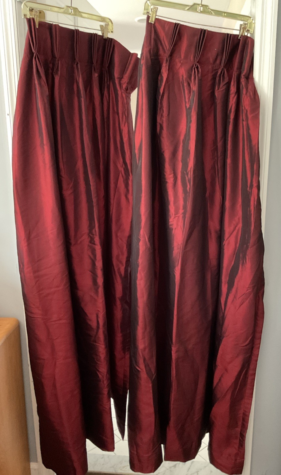 PERI Navy Faux Silk Set Of 2 Lined Red Blackout Curtain Panels 62 Length