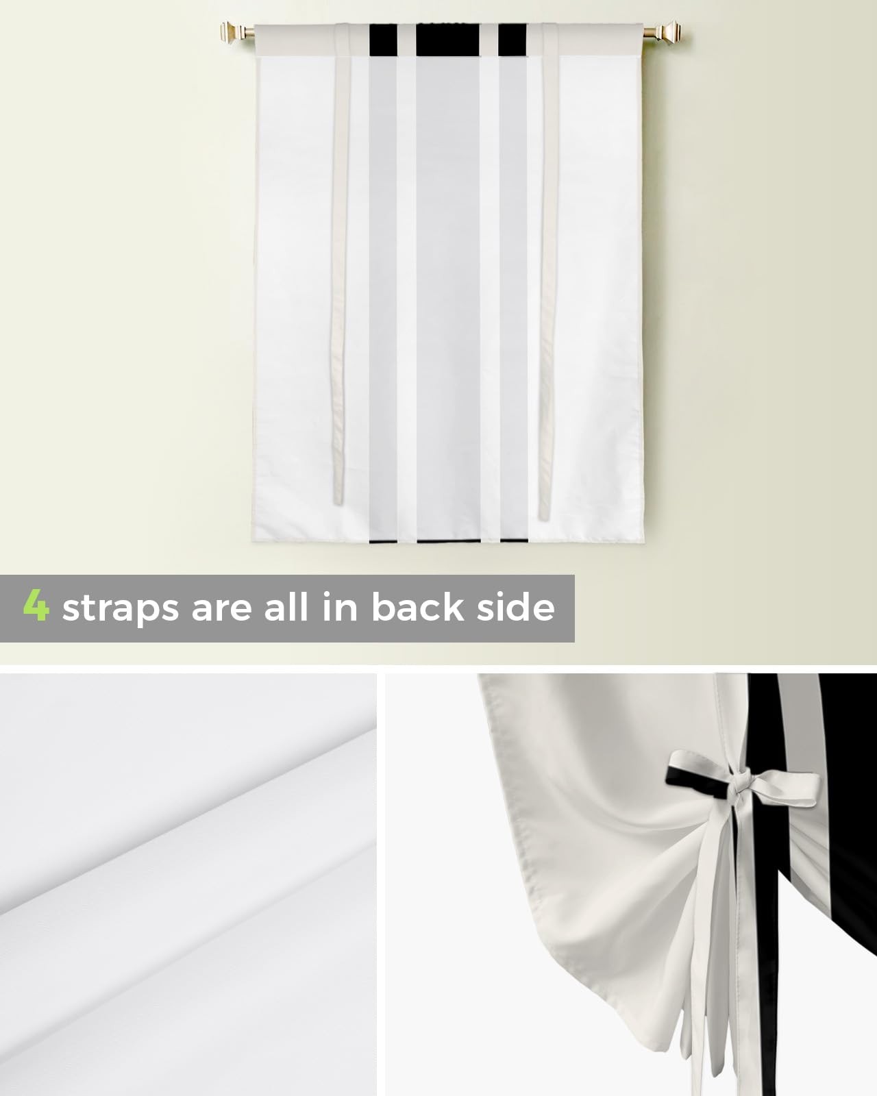 Curtains Balloon Window Shade Christmas Black and White Stripe Rustic Farmhou…
