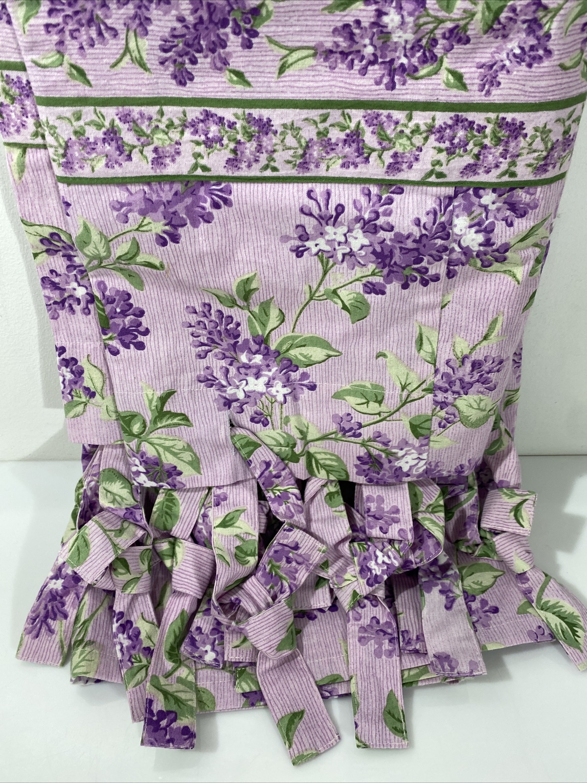 April Cornell Lilac Curtain Panel Ten Fabric Ties at Top Purple Green NEW