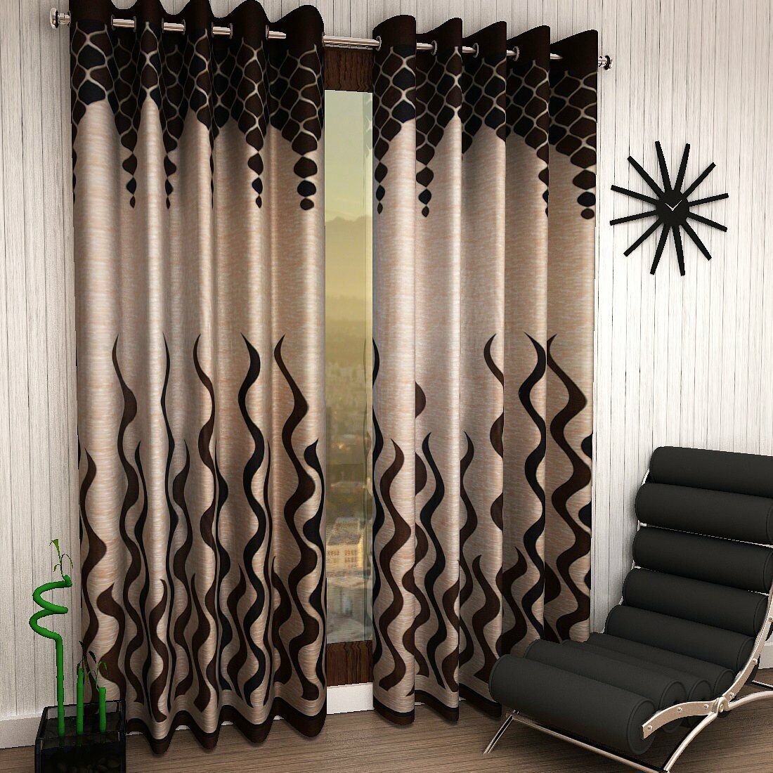 2 Piece – Brown Eyelet Grommet Shaded Door Window Hippie Curtains Set 5 7 9 Feet