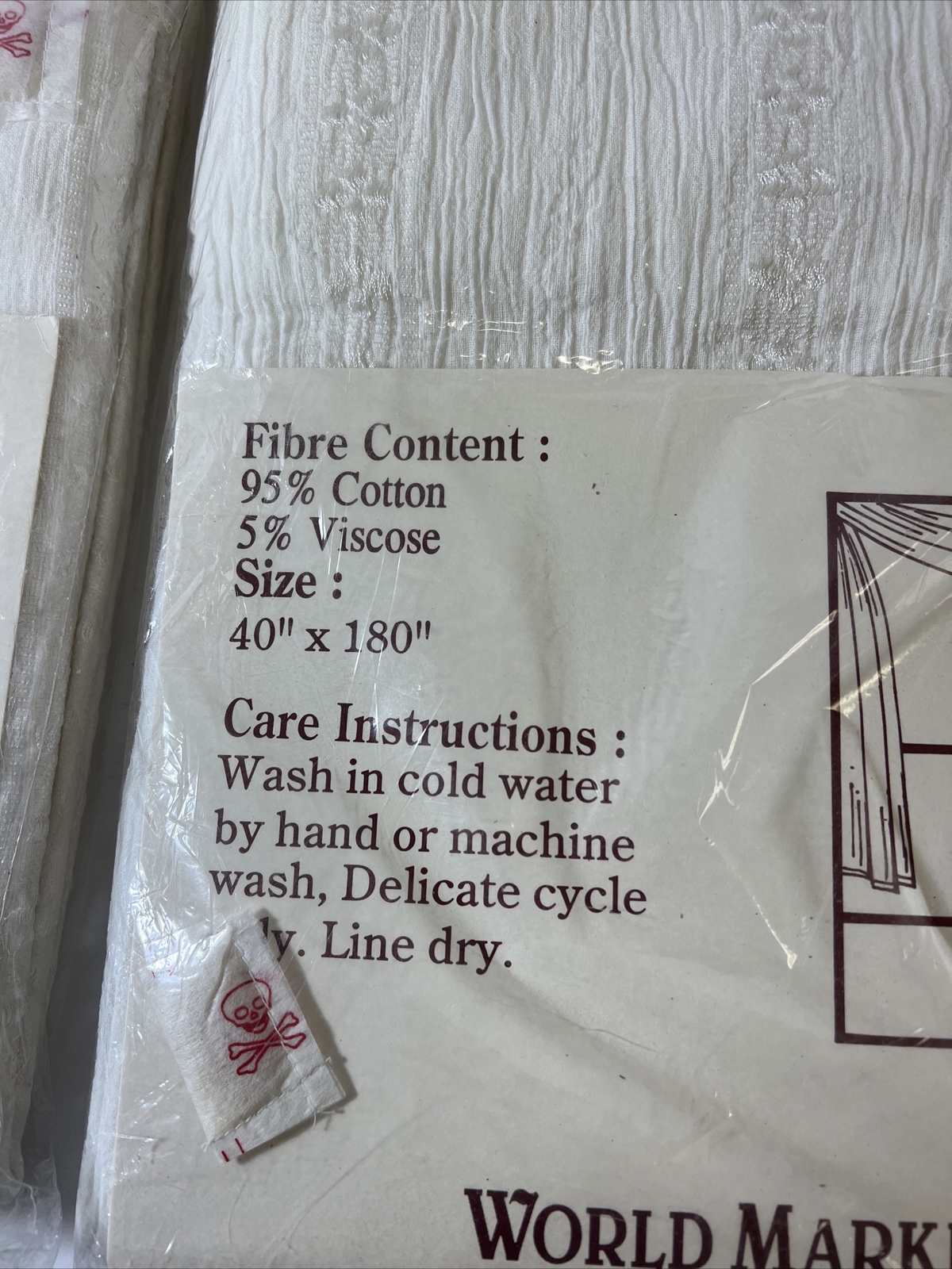 ~ Vintage Swag Panel Window Curtain Embroidered White 40”x 180” NEW Lot Of 2