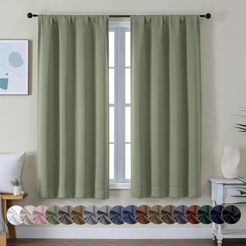Ava Blackout Curtains for Bedroom 63 Inch 40″W x 63″L (Pack of 2) Sage Green