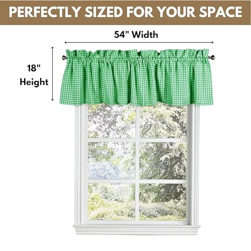 Gingham Plaid Check 2 Pack Window Curtain Valance Set – Rod Pocket Lemon Green