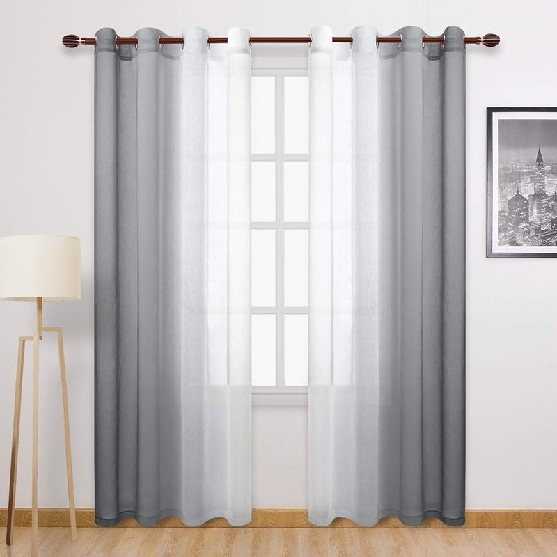 Ombre Sheer Curtains Faux Linen Panels Lightweight Privacy Window Treatment US