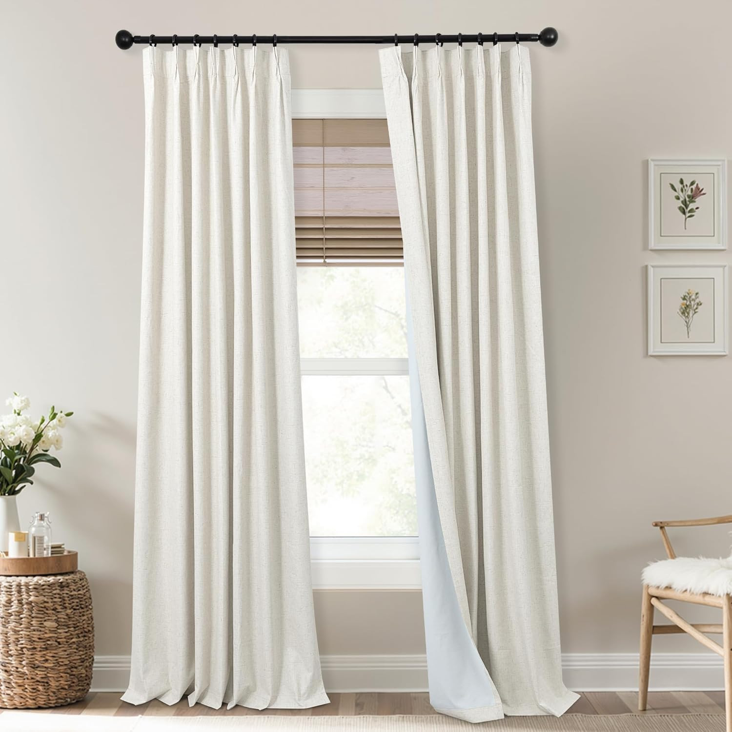 Luxury 108″ Blackout Curtains, Linen Pinch Pleated Drapes for Living Room