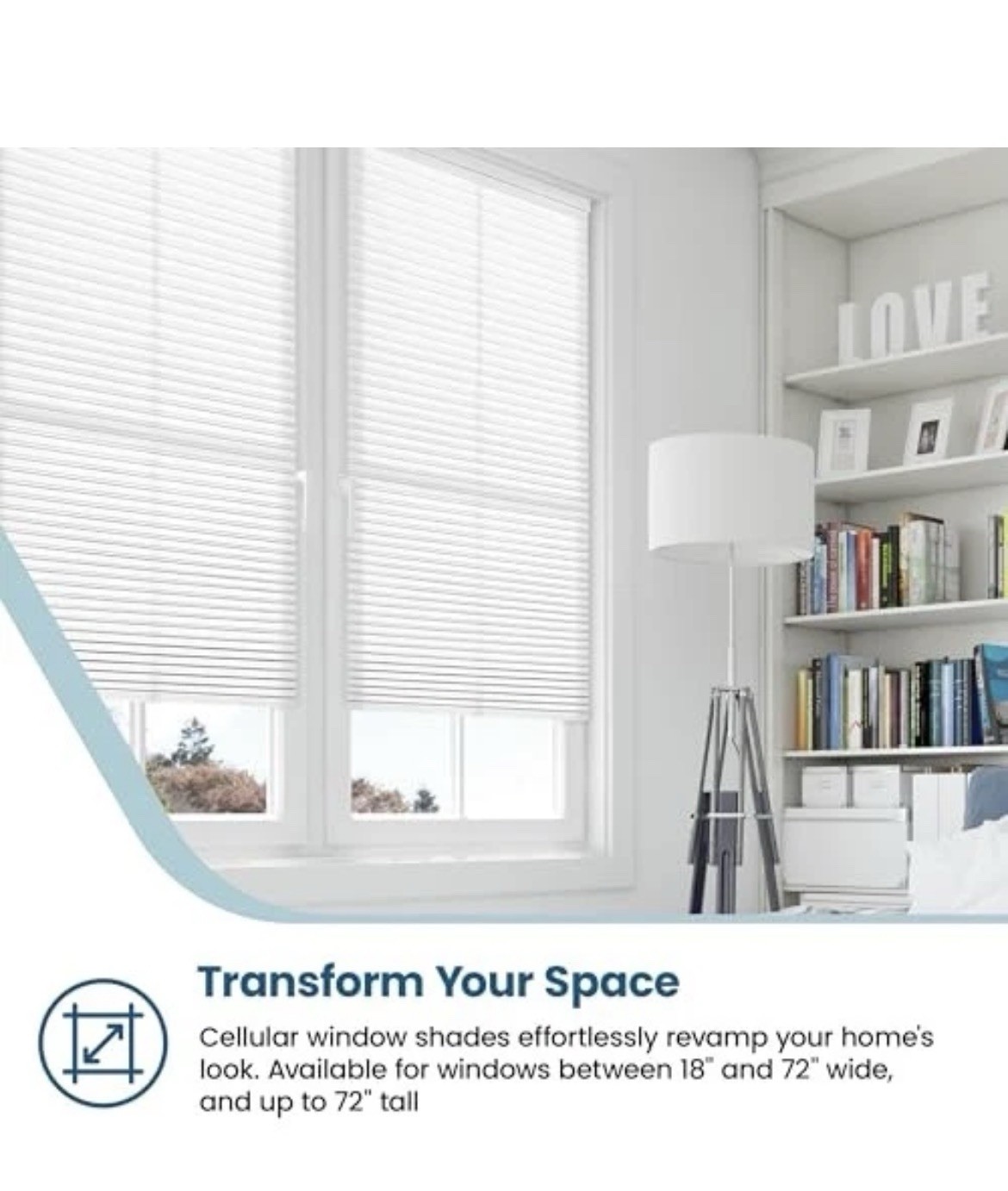 Cellular Honeycomb Cordless Shade, 9/16″ Single Cell Light 23″W x 72″H White New