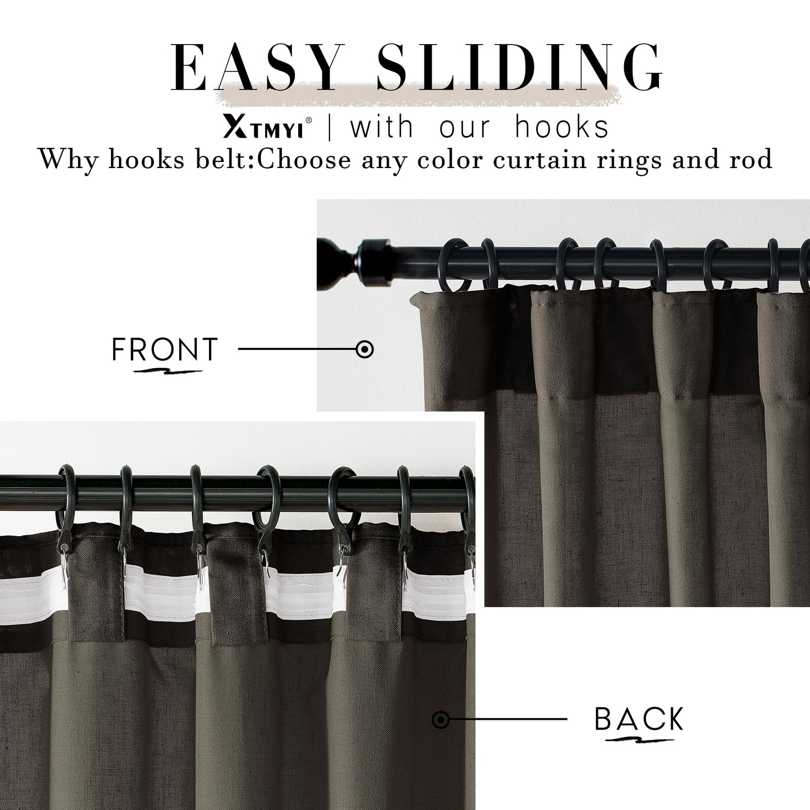 Chocolate Brown Curtains 96 Inches Long 2 Panel Set,Sheer Linen Pleated Back Tab