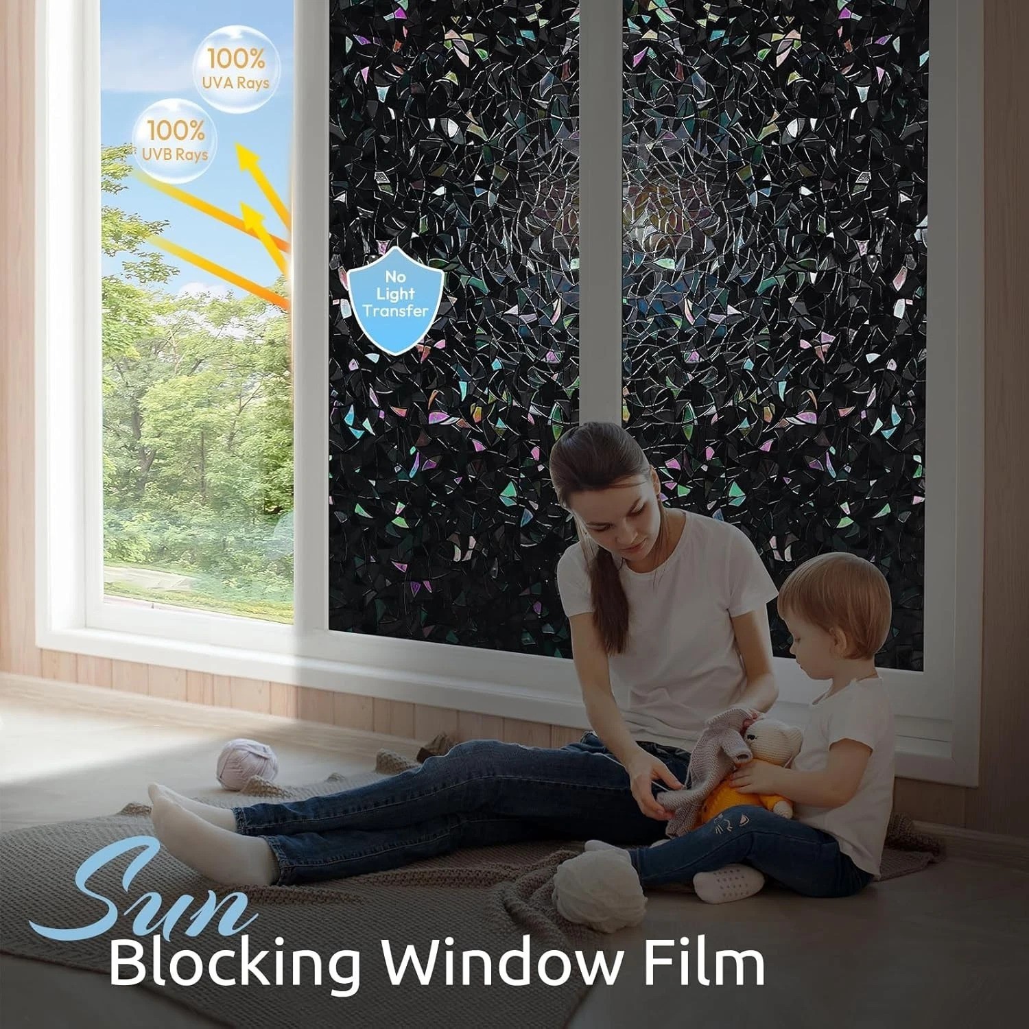 Black 3D Stained Glass Window Film: Room Darkening & UV Protection, 17.5×157.4in