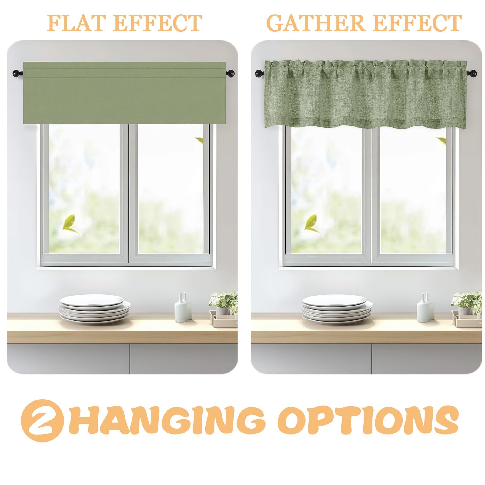 OWENIE Sage Green Valances for Windows 1 60″W x 14″L (Pack of 1),