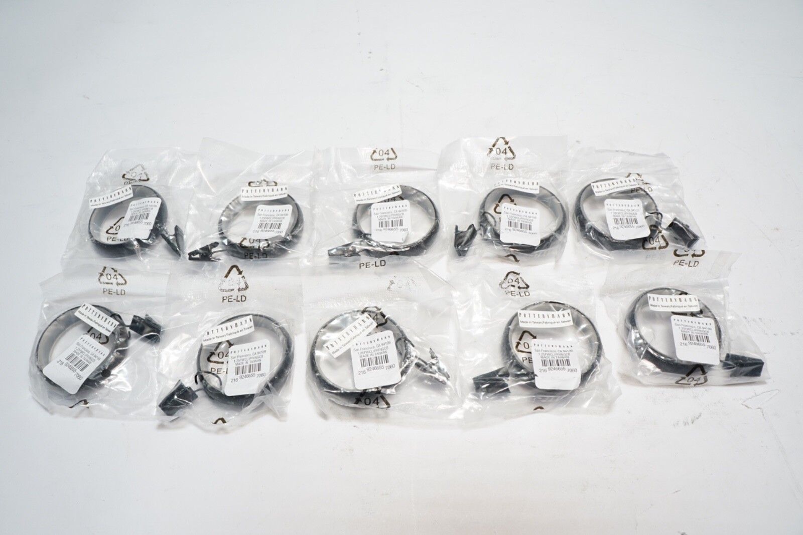 Lot of 10 Pottery Barn Cast Iron Quiet Featherweight Curtain Clip Rings Black