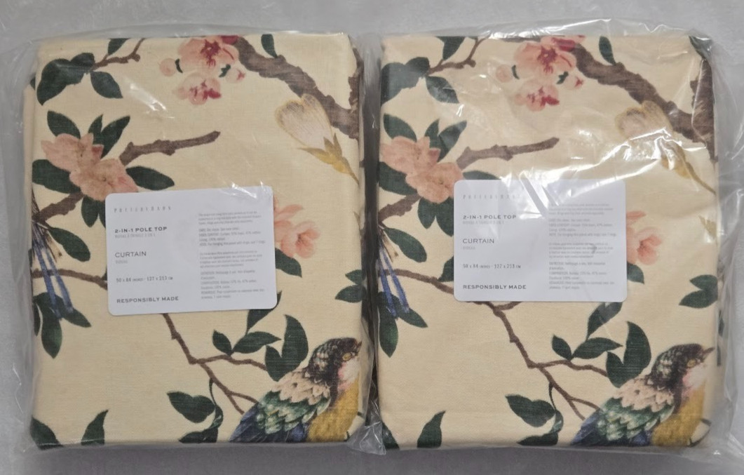 Pottery Barn 2-in-1 Pole Top Nola Printed 2-Curtains 50″ x 84″ Ivory/Multicolor