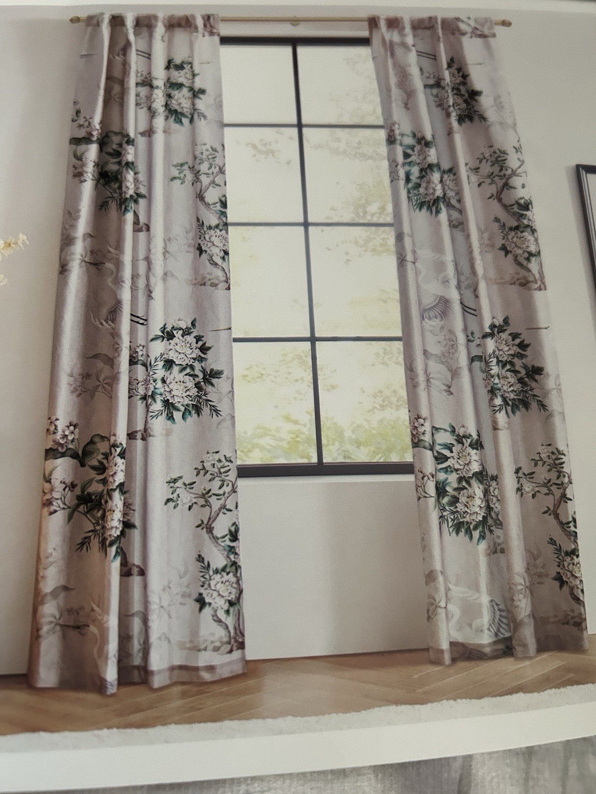 CALLISTO Window Curtains Back Tab Blush Pink Crane Birds Floral 2 Panels 38×96