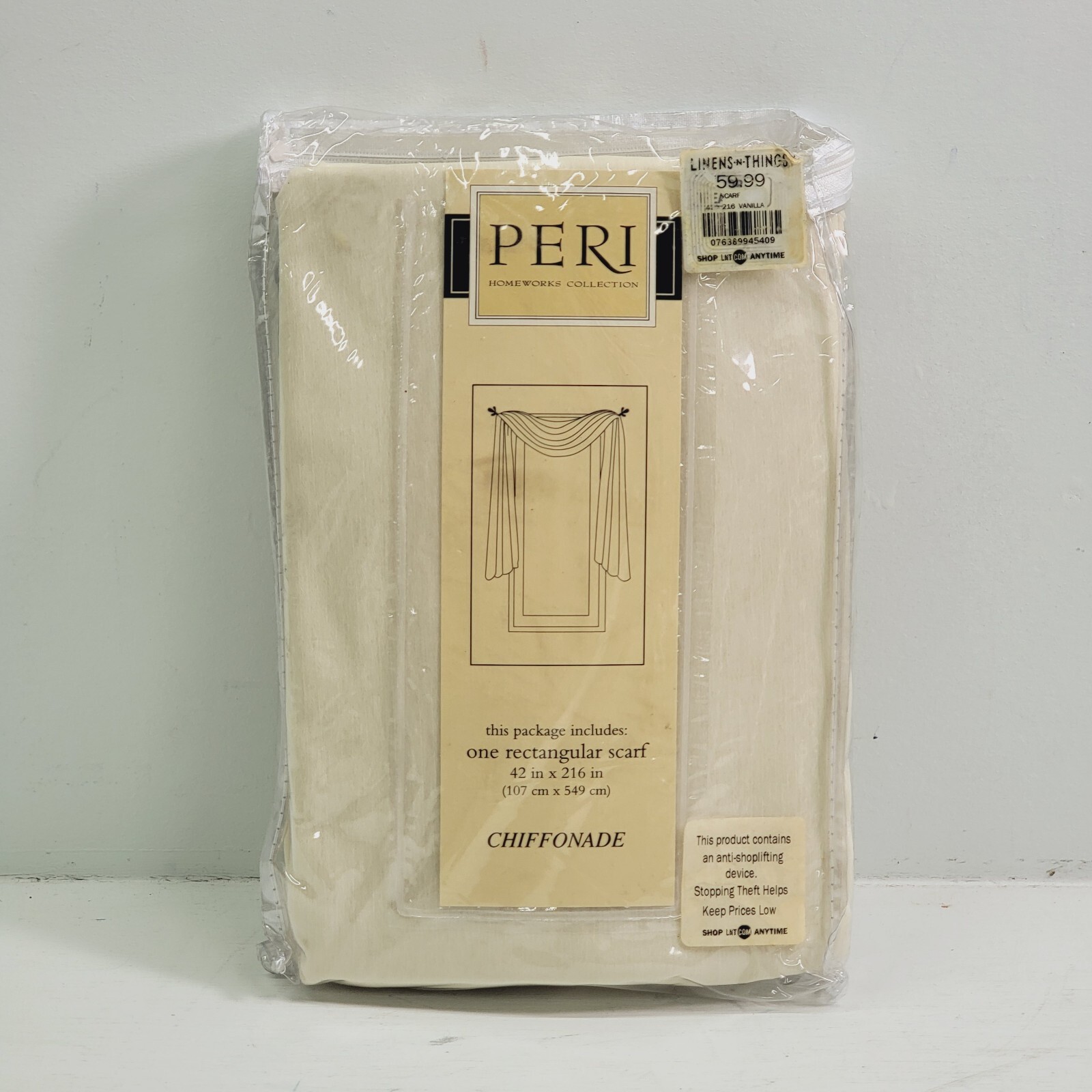 Peri Homeworks One Rectangular Scarf Curtain 42×216 Chiffonade Vanilla Sheer New