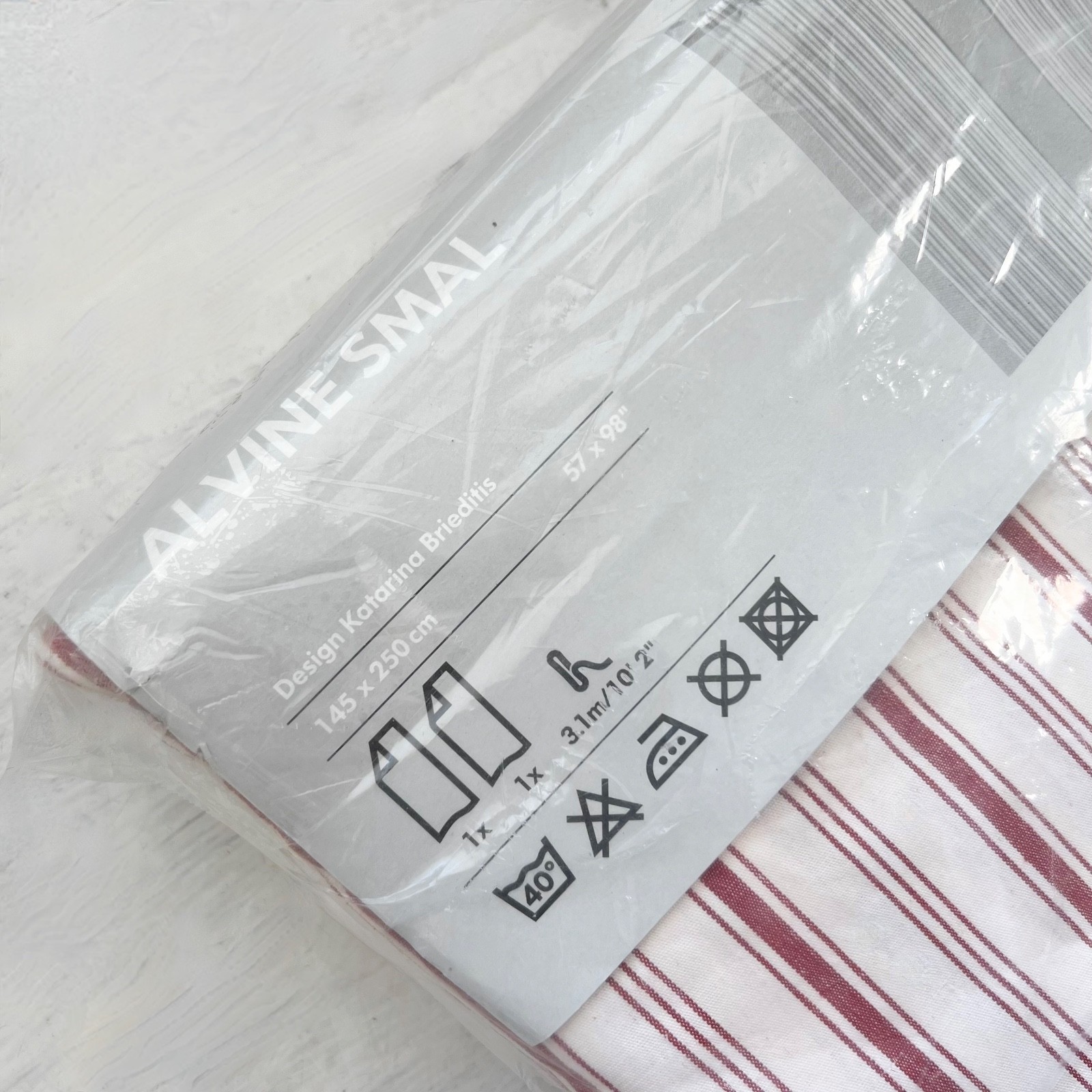 2 IKEA Alvine Smal Curtains Drapes Panels Red/White Ticking Stripe 57 x 98 NEW
