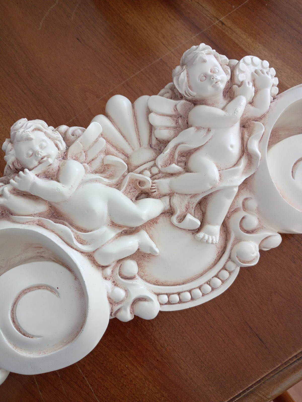 Vintage Cherub Swag 23 Inches Wood Hand Carved Victorian Angels Home Decor 90s.