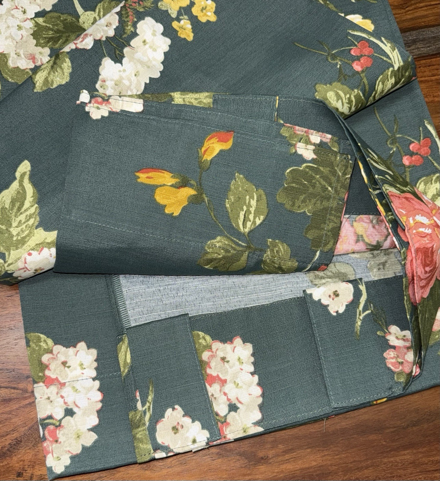 Laura Ashley Rosemore Floral Green Pair Pole Top Back Tab Curtains Panels 38×96