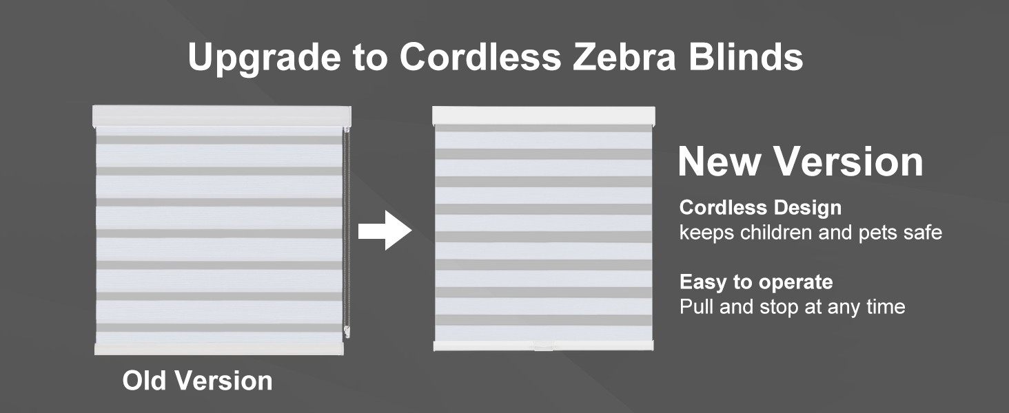 Blackout Cordless Zebra Blinds for Windows (35″ W x 64″ H, White) with Upgraded