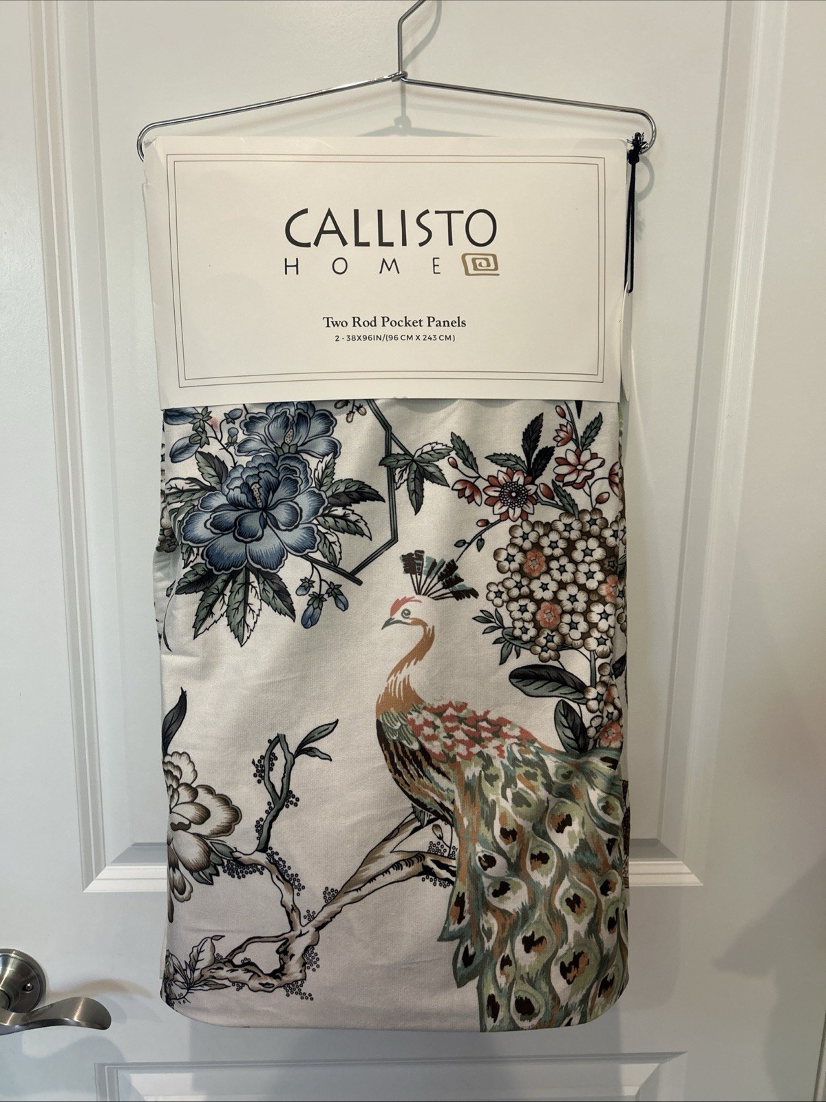 Callisto Home PEACOCK FLORAL 2 Panels Window Curtains 38×96 ~ LIGHT BLUSH Cream