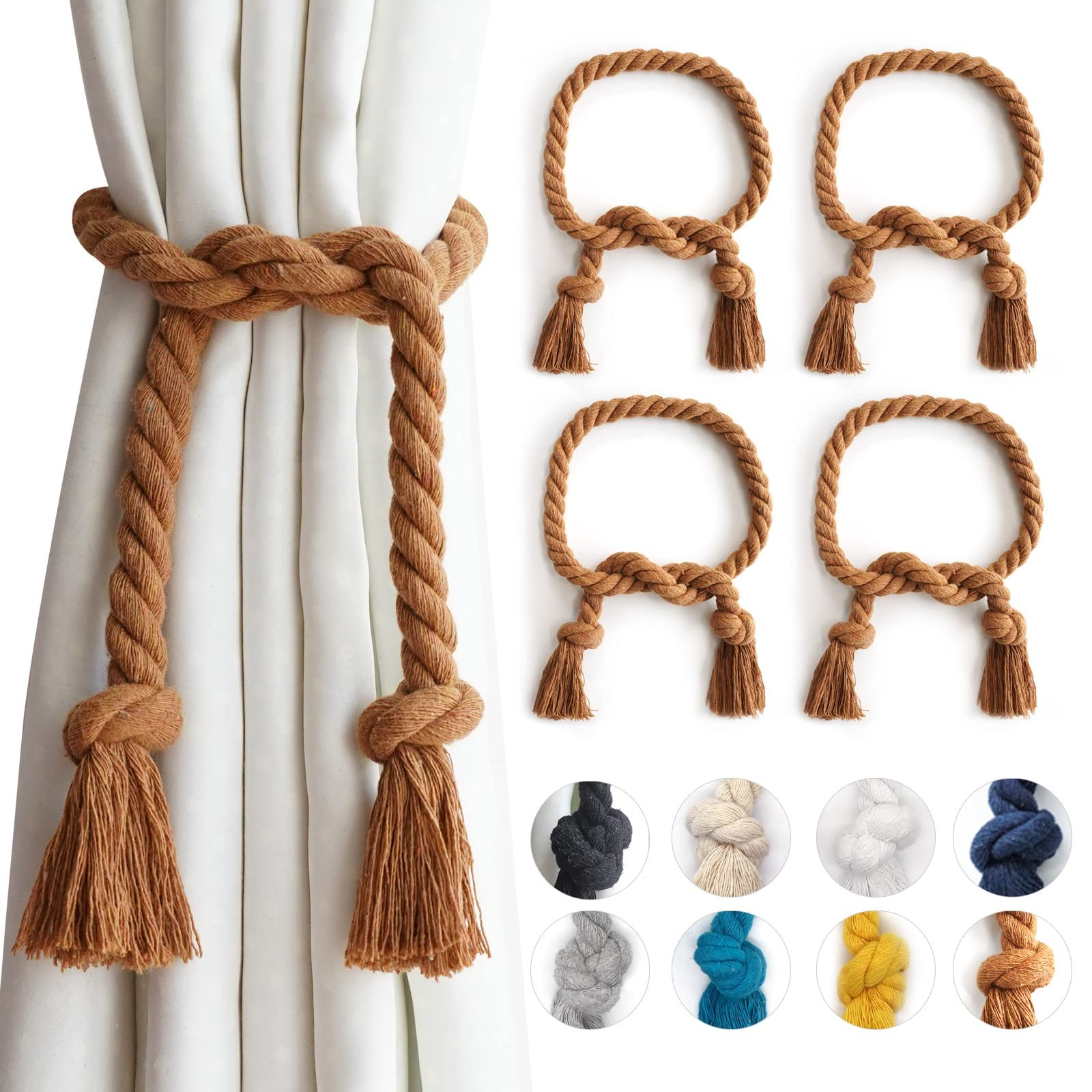 4 Pack Outdoor Curtain Tiebacks Rope, Natural Cotton Curtain Holders, Village…