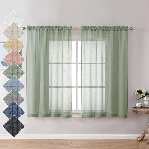 Sage Green Sheer Curtains 45 Inch 30″W x 45″L (Pack of 2) Sage Green-texture