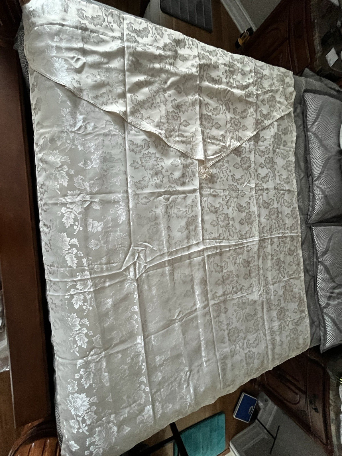 Damask Polyester Fabric Ivory Curtain Floral Scroll-54″ x 84″ each -2pcs