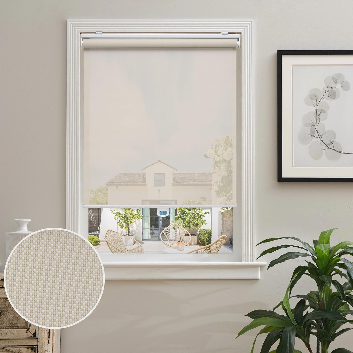Cordless Light Filtering Roller Shades 46″ W X 72″ H Beige