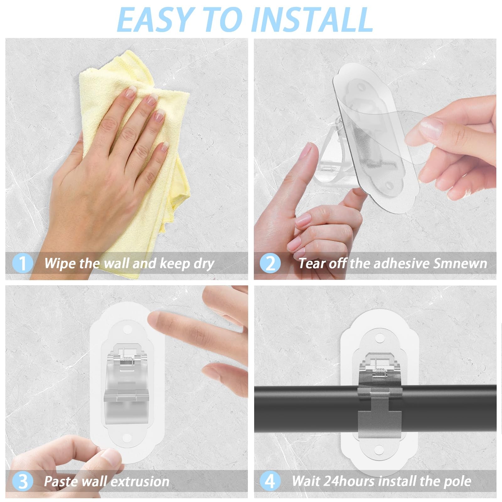 KEAMIMU No Drill Curtain Rod Brackets， No Drill Needed Curtain Rod Holders, A…