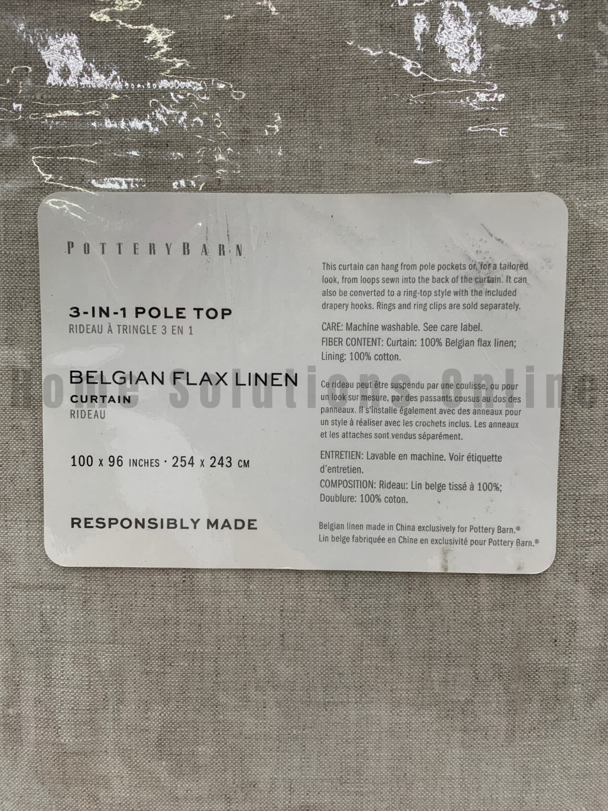 Pottery Barn Belgian Flax Linen Cotton Lined Curtain Flax 100 x 96 in #F55B