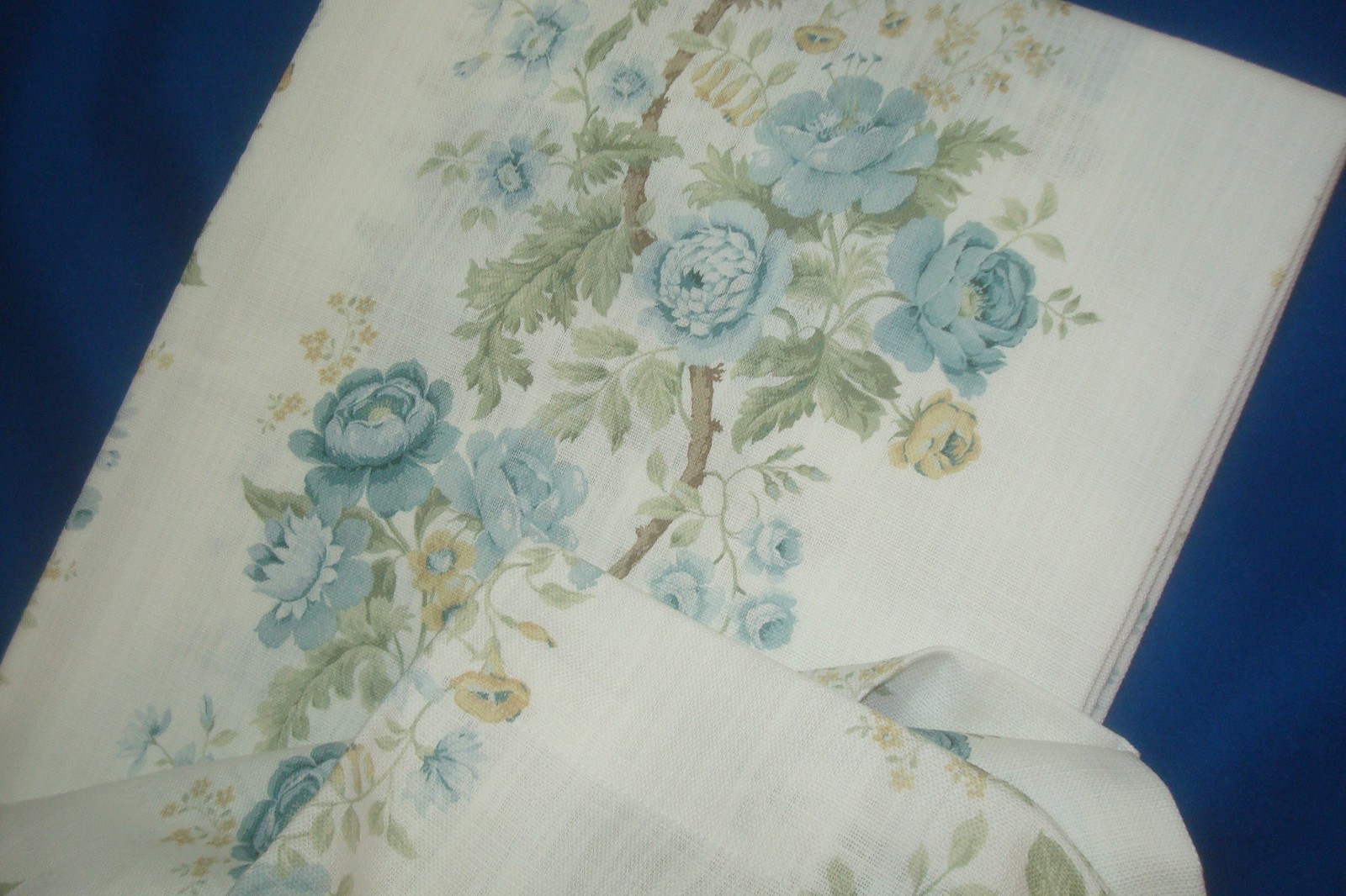 NWT Sanderson 2 pc Window Curtain Panels Hykenham Floral Aqua Blue Cotton 84″ lg