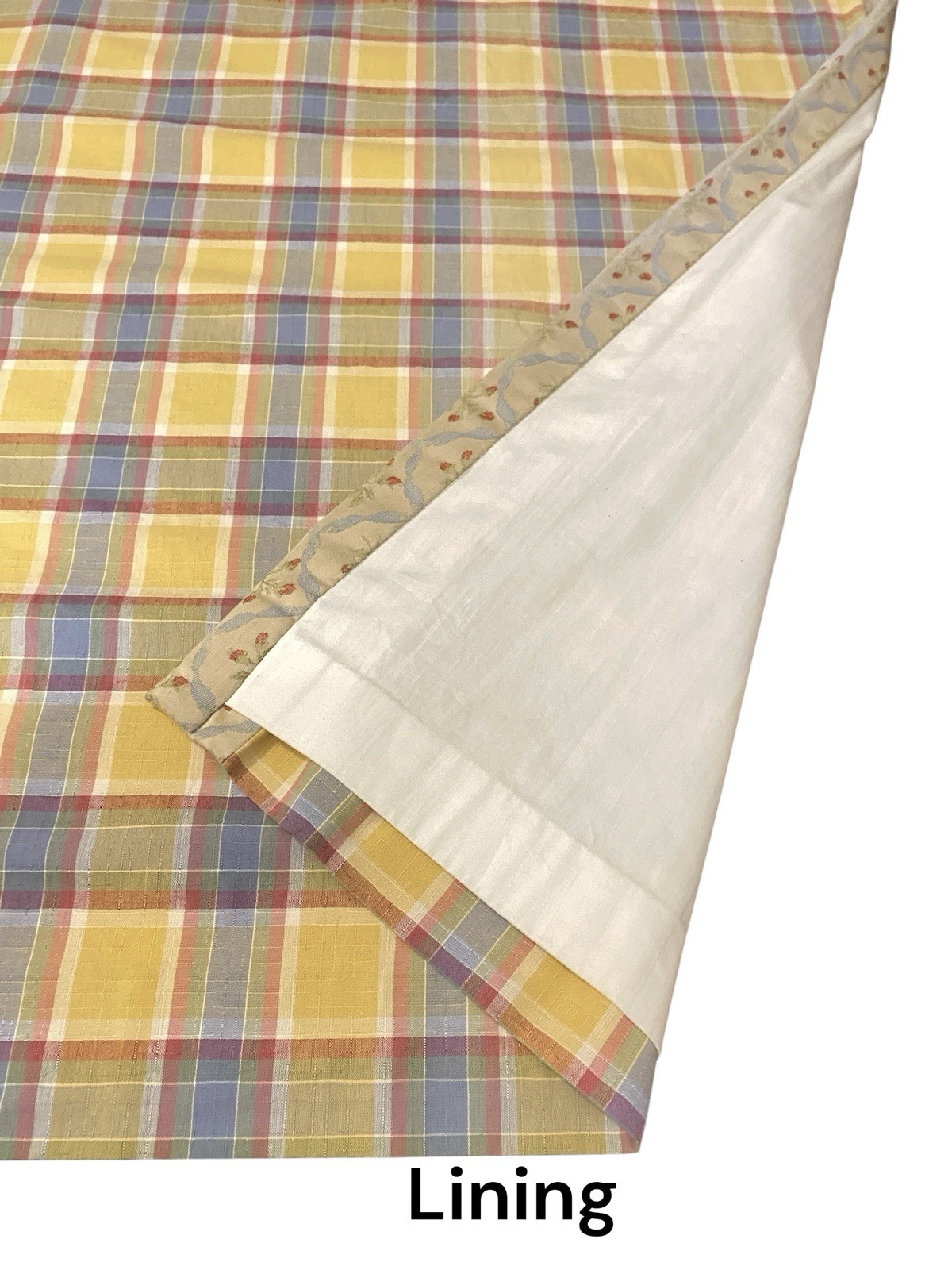 Custom Drapery Panels Yellow Red Blue Farmhouse Plaid Floral Pair + Wood Rings