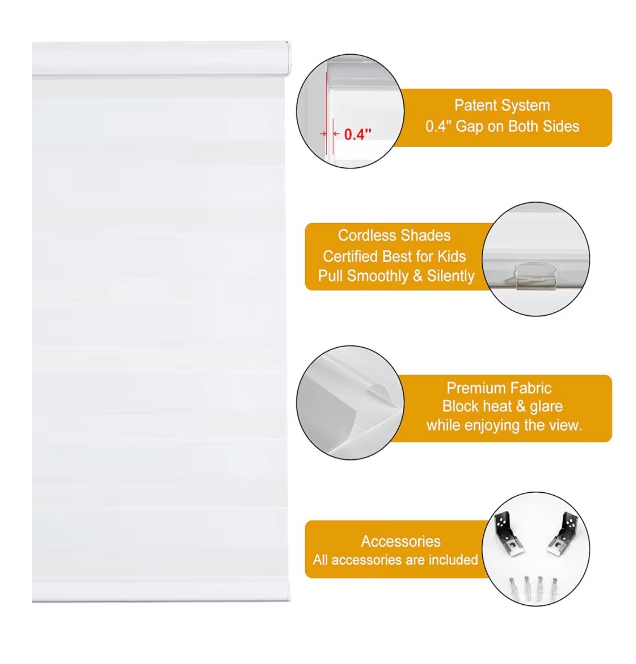 Persilux Cordless Zebra Blinds White Size 22” X 64”