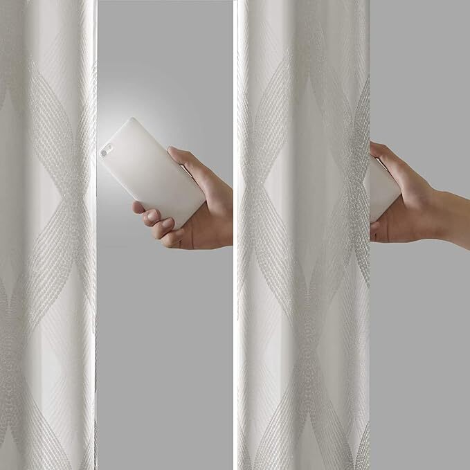Sunsmart Bentley Ogee Knitted Jacquard Blackout Window Curtain Panel 50×84 Ivory