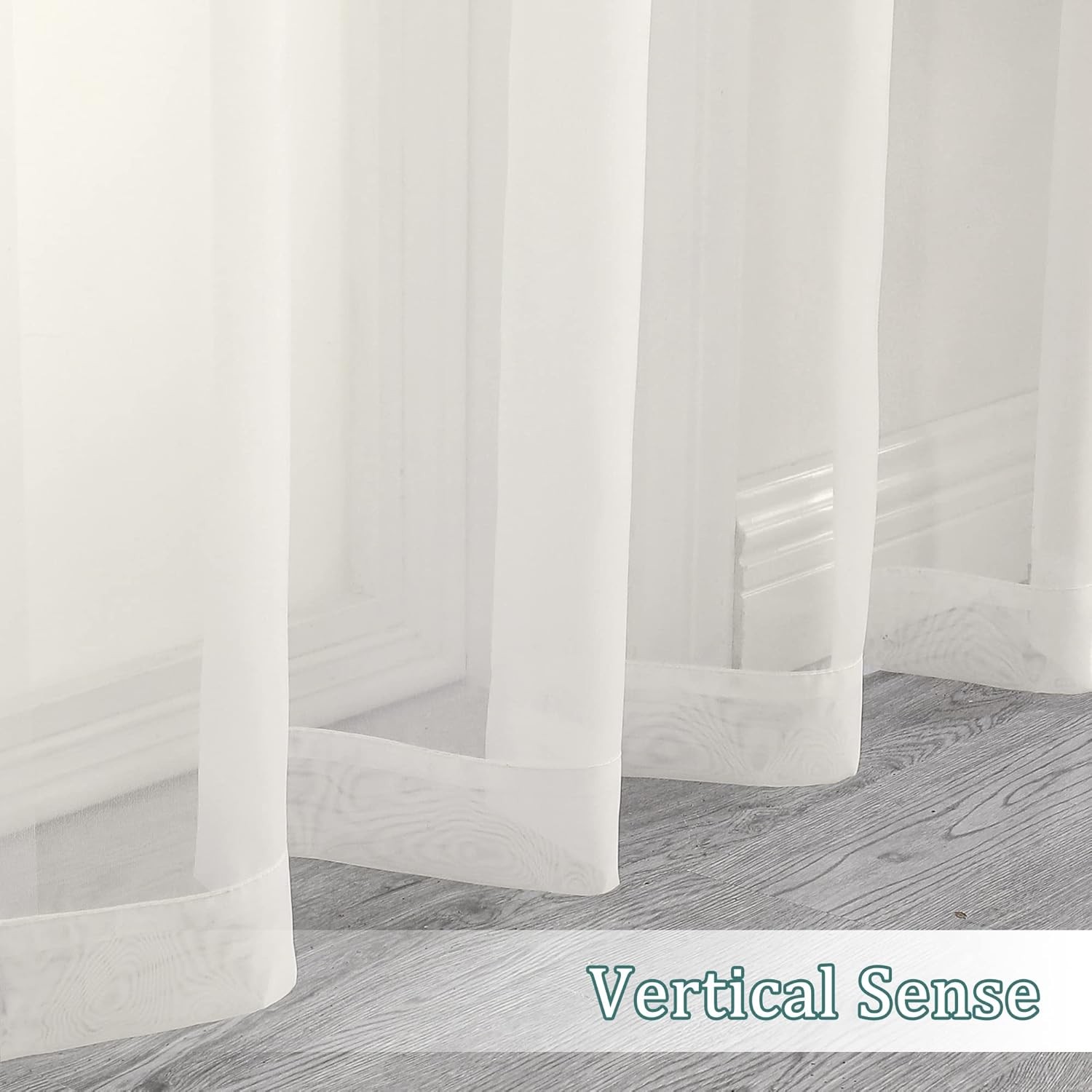 Ivory Sheer Curtains 96 Inch Length 2 Panels Set, Elegant Light Filtering Voile