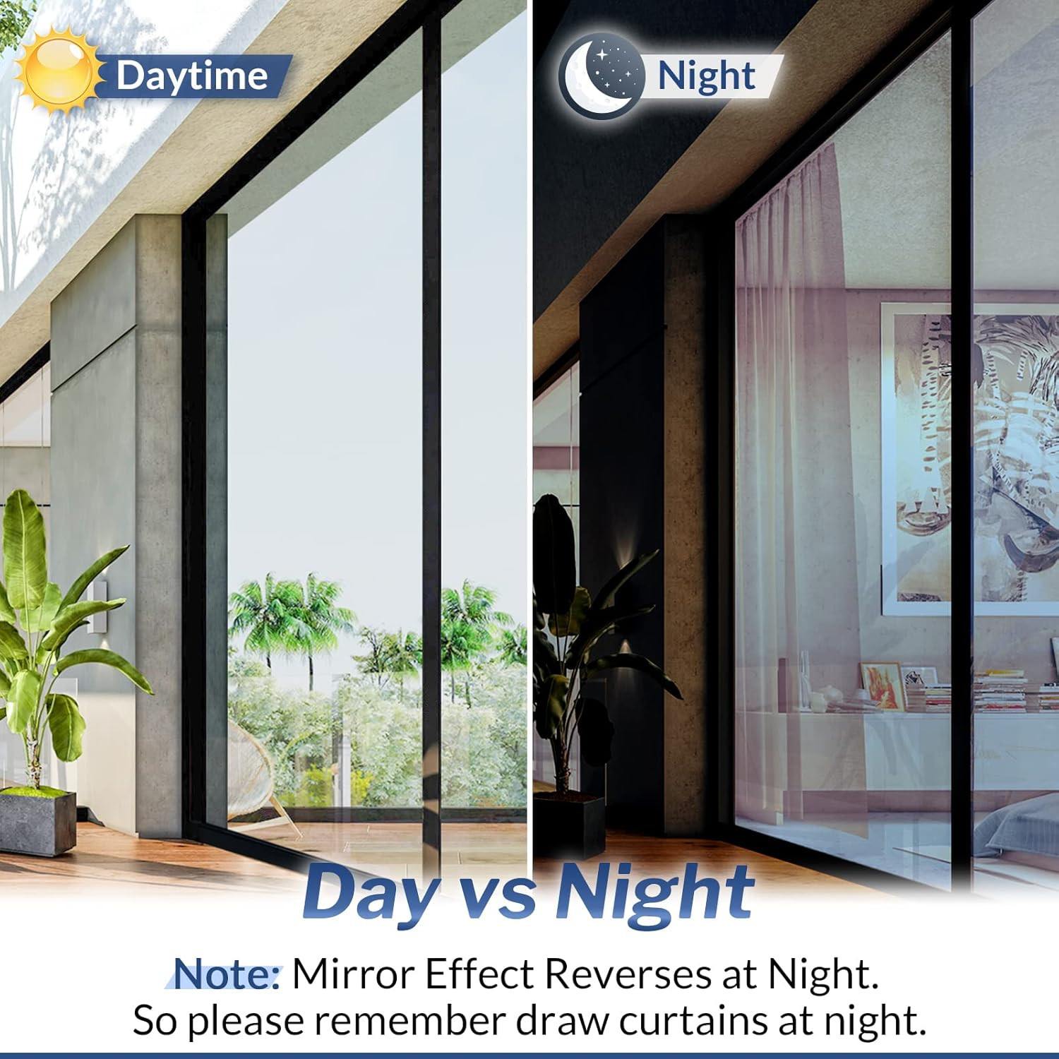 One-Way Mirror Window Film Privacy Tint Sun UV Reflective Heat Control for House