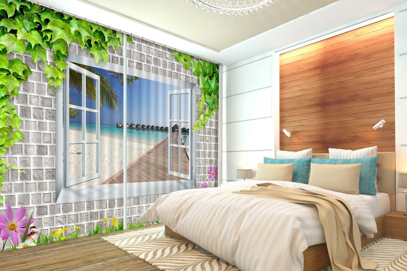 3D Window Leaves ZHUA1725 Blockout Photo Curtain Fabric Window Zoe